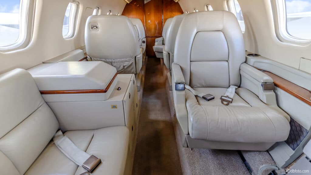 Piaggio Avanti P180 interior view of forward seating