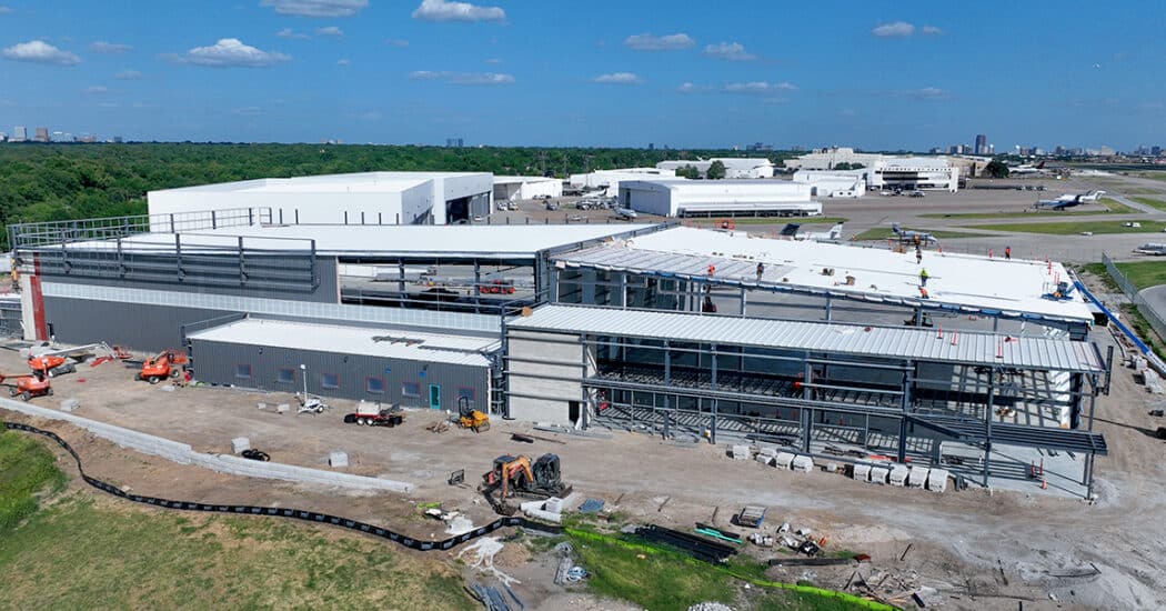 Business Jet Hangar Construction Two connected hangars in the midst of construction at Dallas Love Field