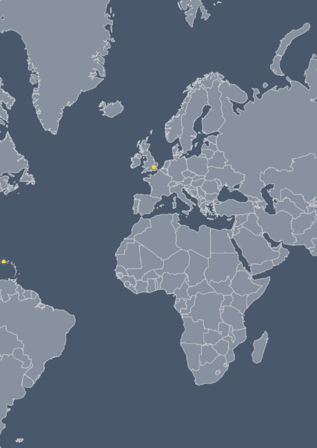 world map featuring yellow points showing where hot spots for Business Jet's AOG services