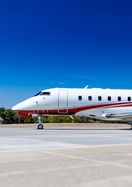 Sleek exterior of a private charter jet